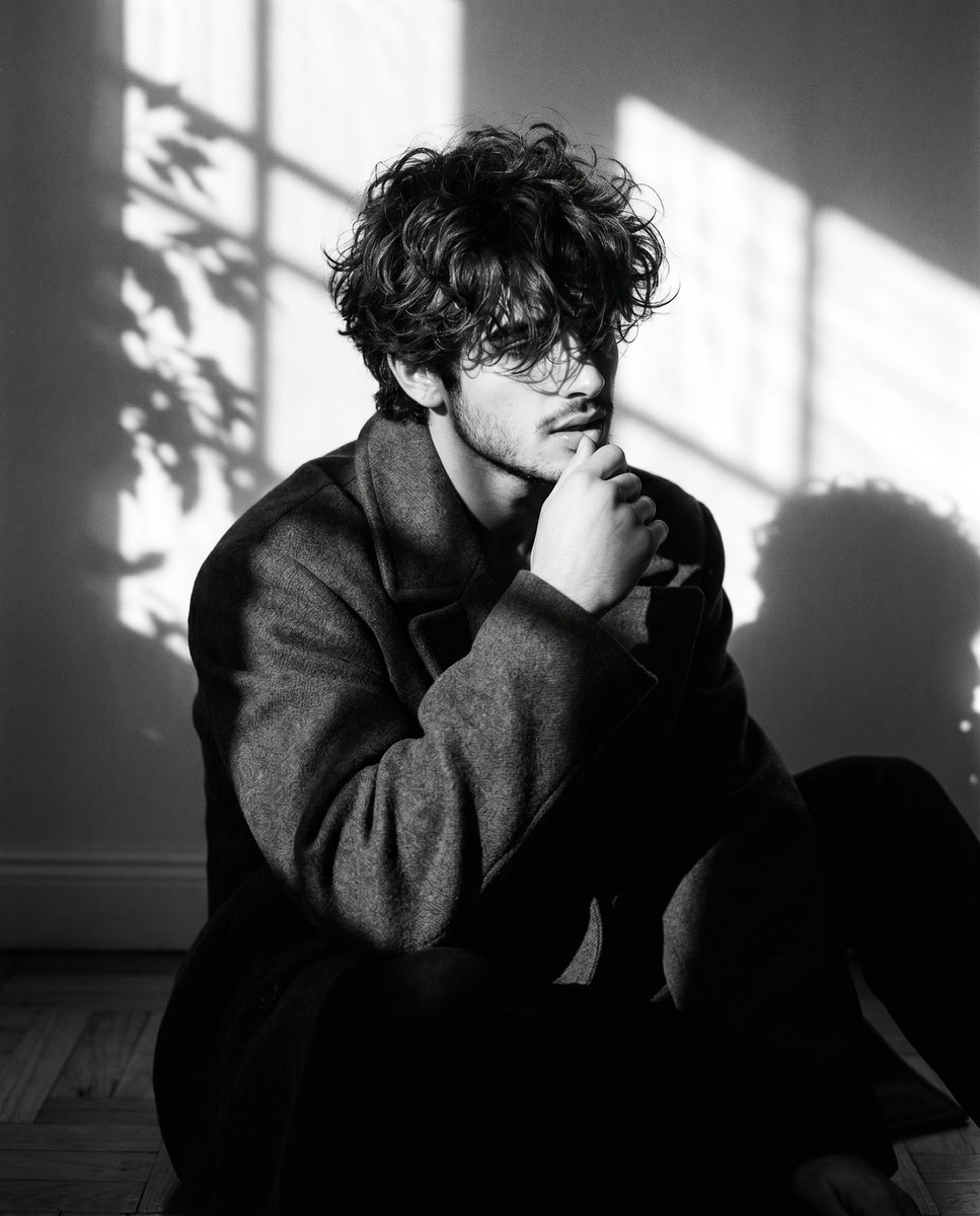 Monochrome Introspective Male Portrait - AI image template preview