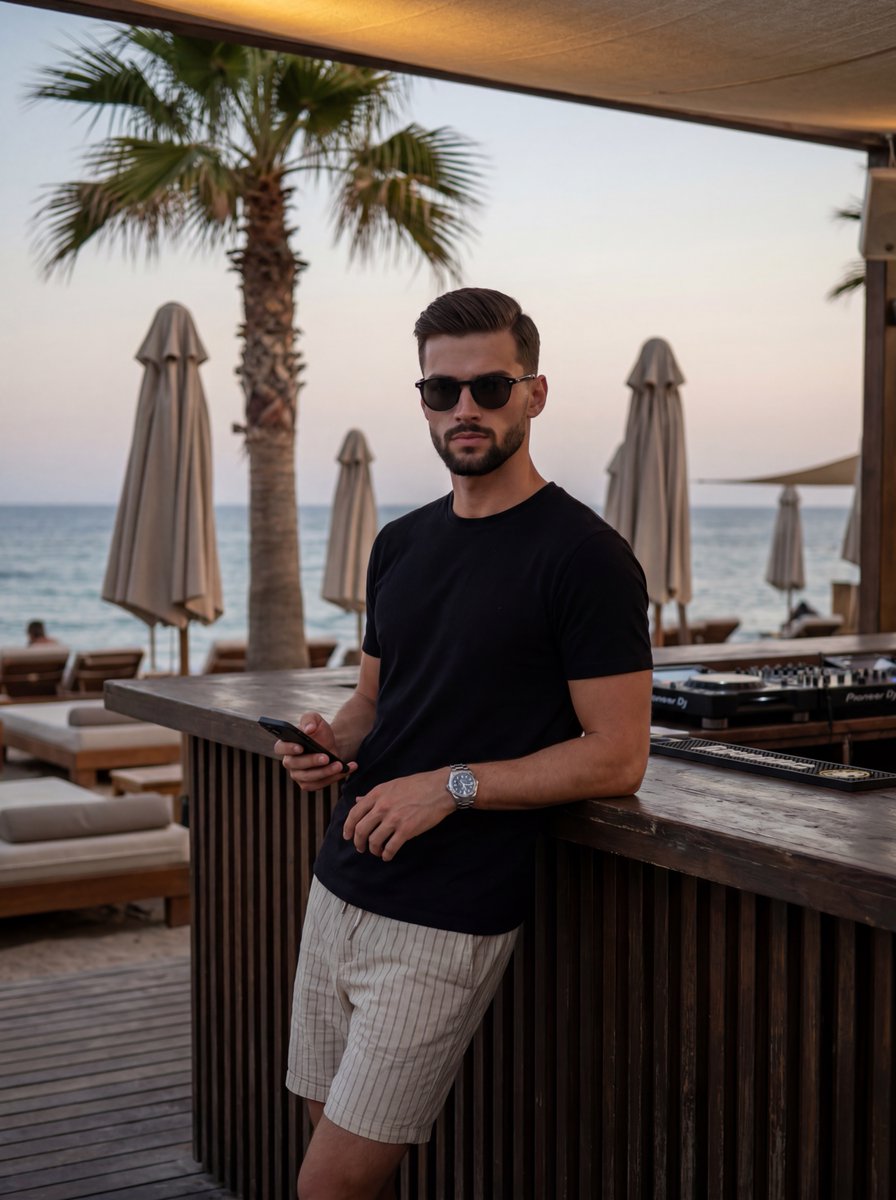Male Beach Club Lifestyle Photography - AI image template preview