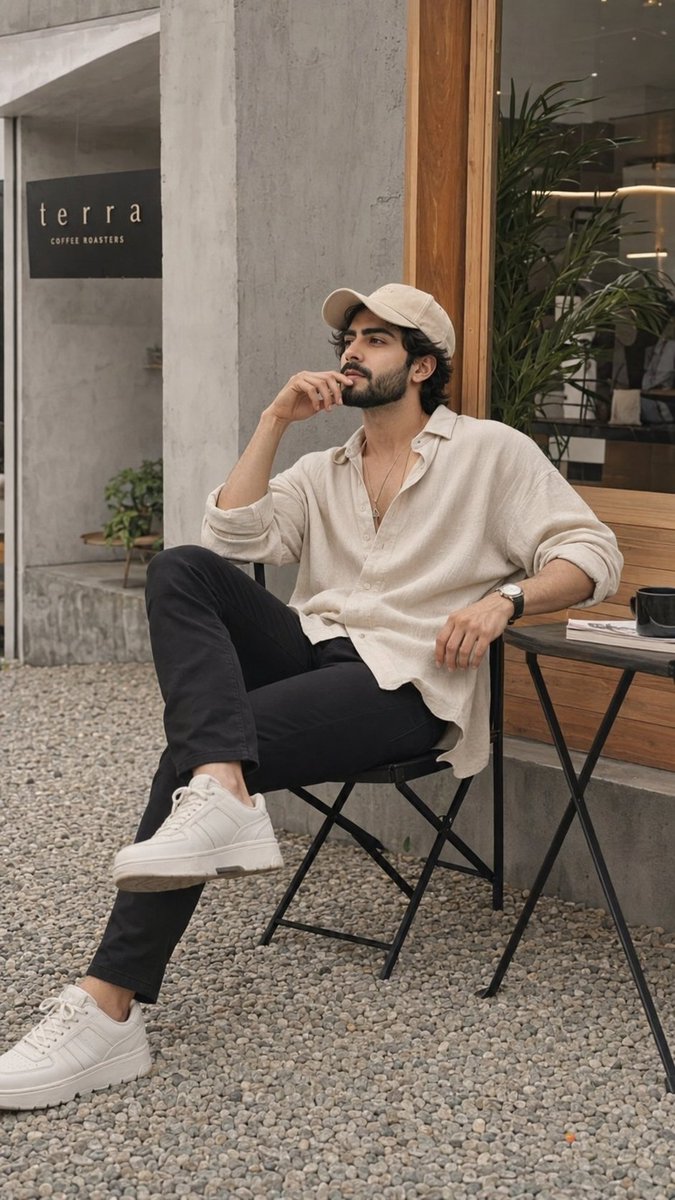 Minimalist Streetwear Cafe Portrait - AI image template preview