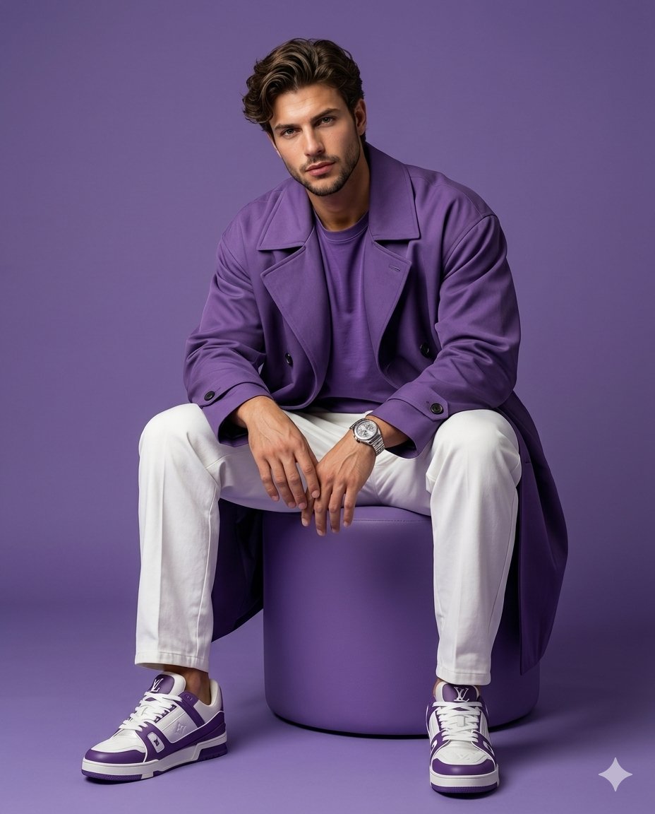 Monochromatic Purple Fashion Editorial - AI image template preview