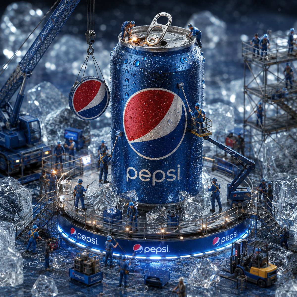 Miniature Workers Giant Soda Can - AI image template preview