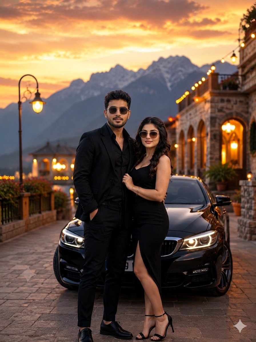Fashion Photography Couple with Luxury Car - AI image template preview