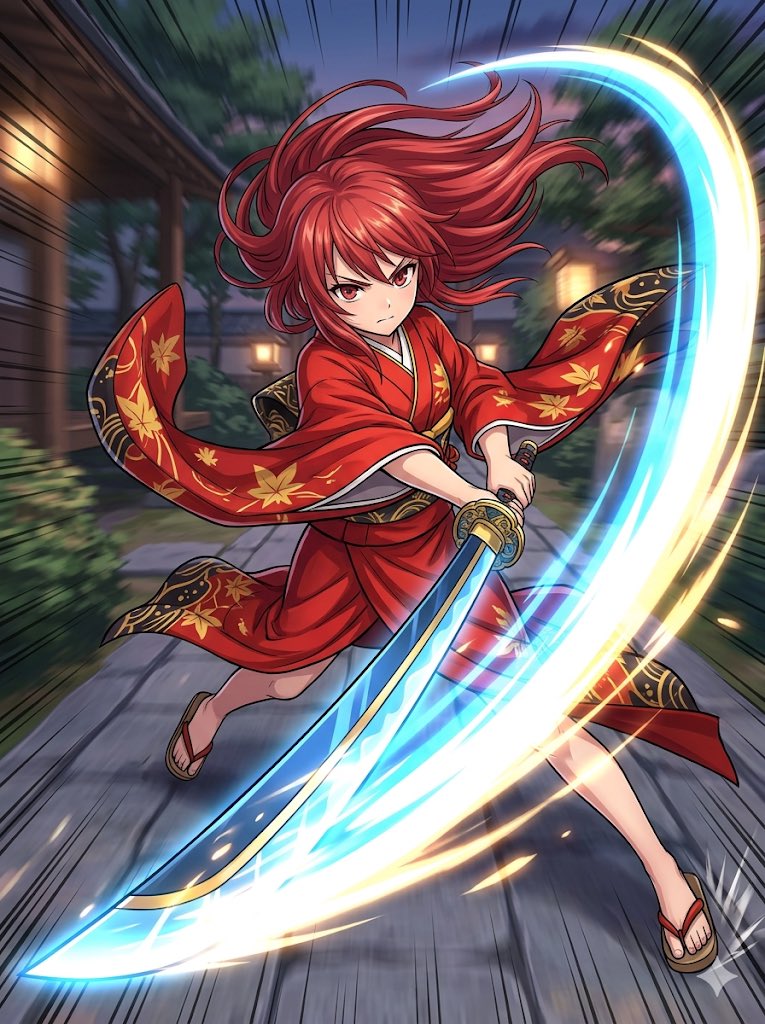 Anime Action Girl in Kimono - AI image template preview
