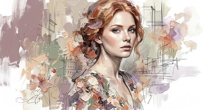 Impasto Oil and Sketch Mixed-Media Portrait - AI image template preview
