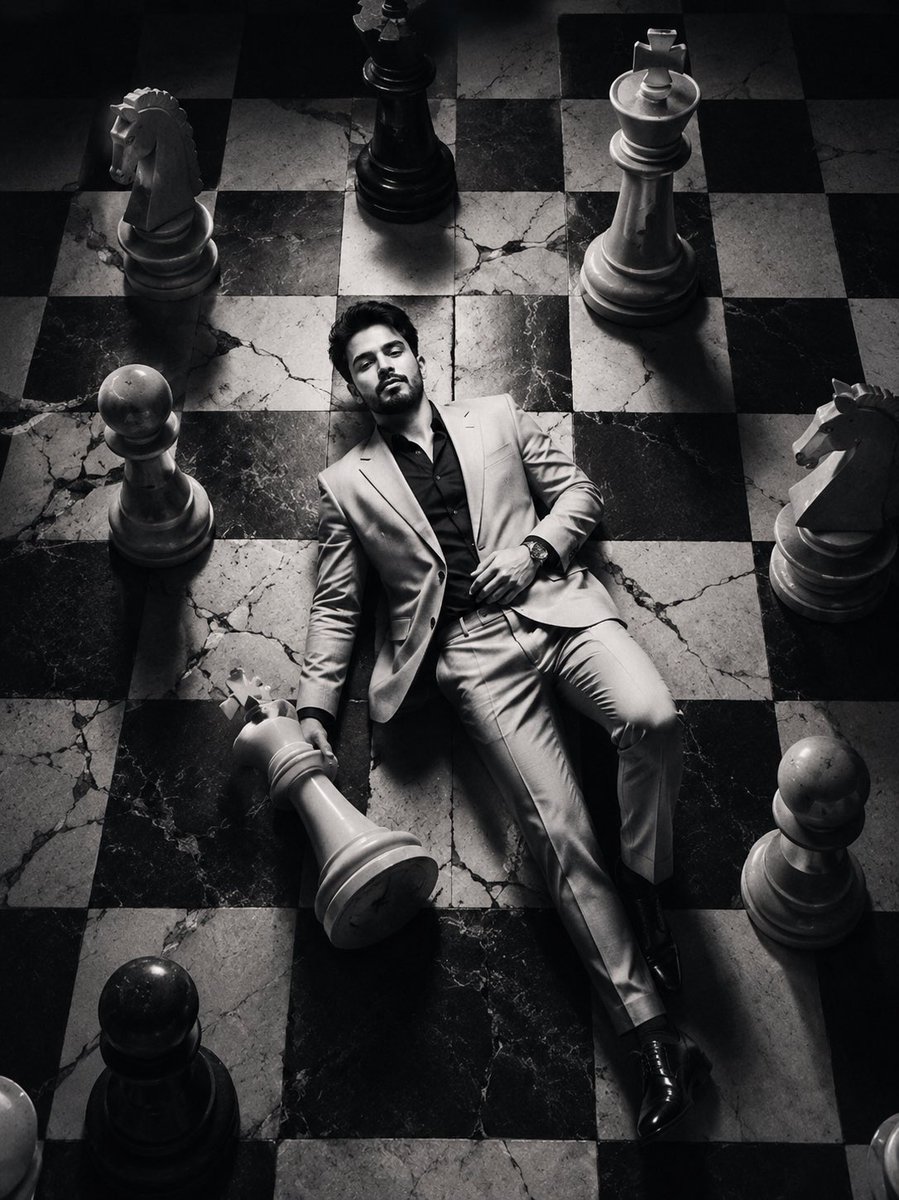 Editorial Black and White Chessboard Fashion Portrait - AI image template preview