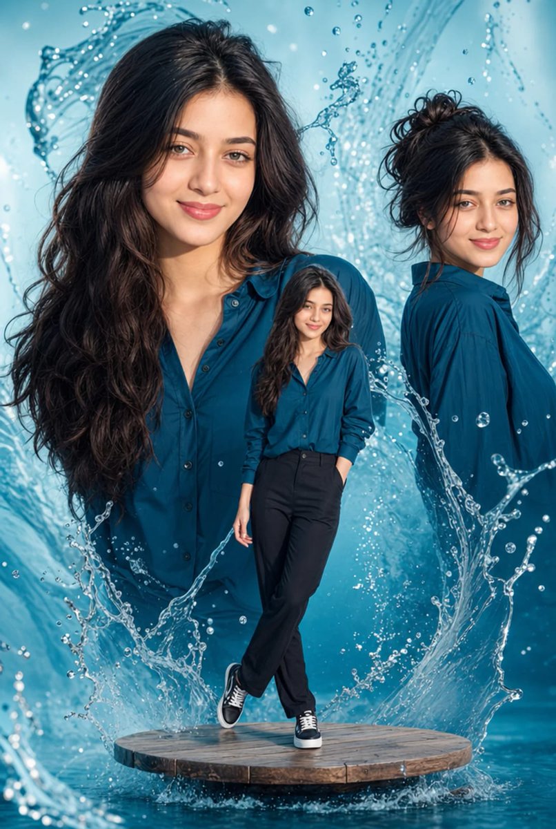 Cinematic Water Splash Woman Portrait - AI image template preview