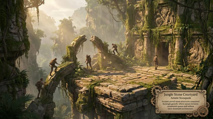Stonepunk Overgrown Temple Courtyard - AI image template preview