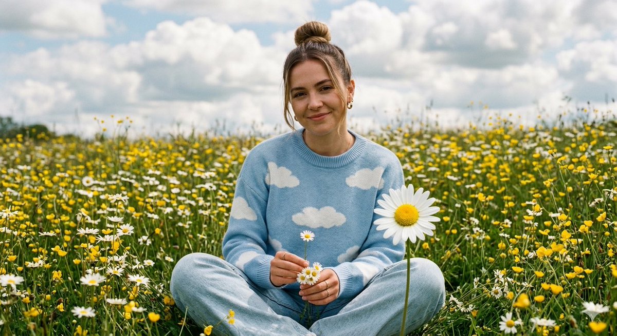 Dreamy Woman in Wildflower Field - AI image template preview