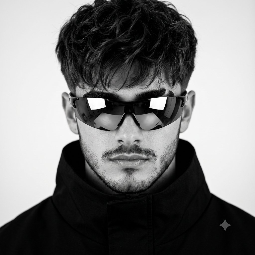 Monochrome Avant-Garde Fashion Portrait - AI image template preview