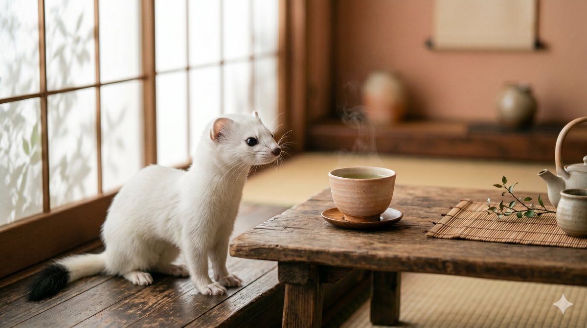 Ermine in a Japanese Tea Room - AI image template preview