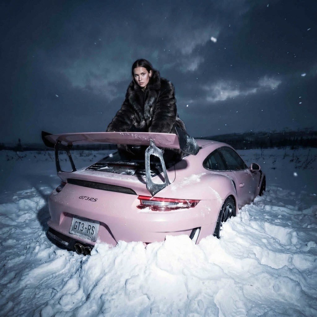 Frozen Wrecked Car Cinematic Shot - AI image template preview