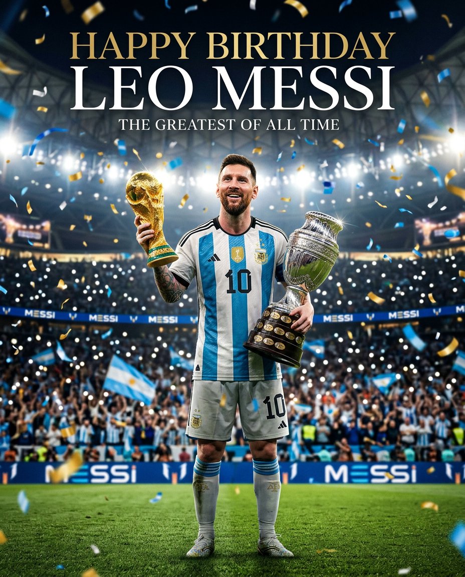 Lionel Messi Birthday Tribute Poster - AI image template preview