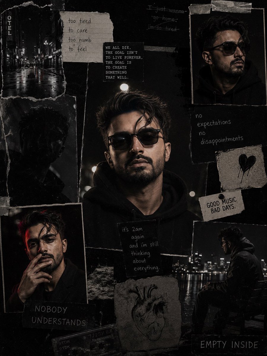 Dark Cinematic Diary Collage - AI image template preview