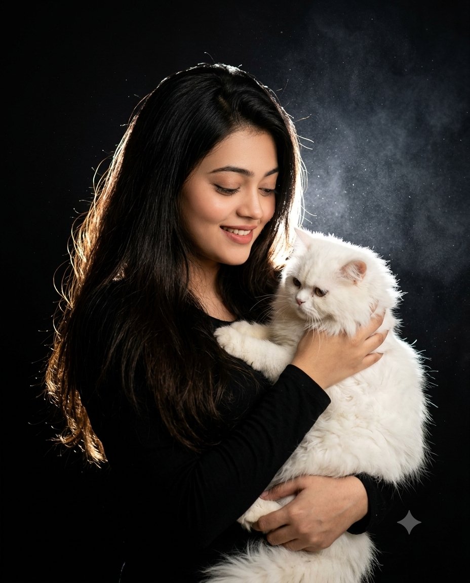 Cinematic Woman and Cat Portrait - AI image template preview