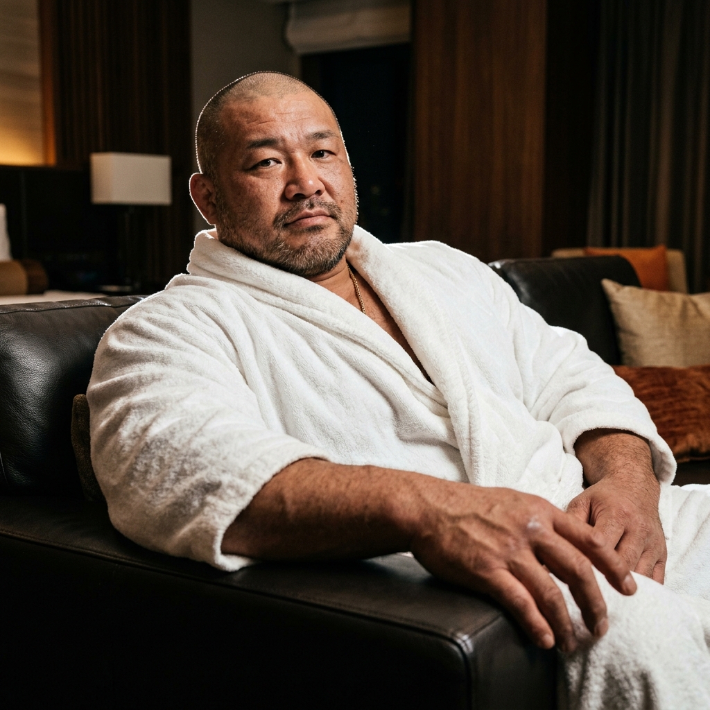 Bald Character in Bathrobe Portrait - AI image template preview