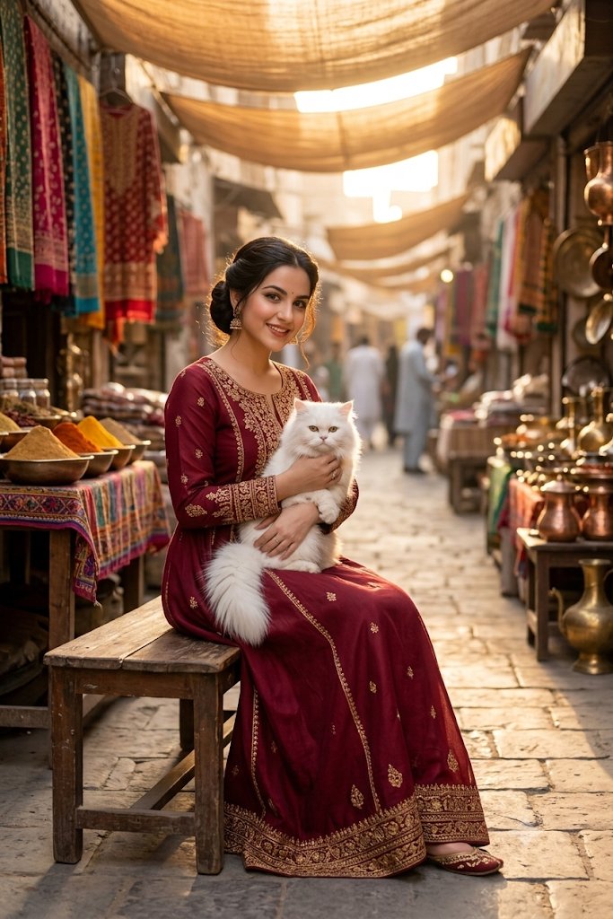 South Asian Woman in Vibrant Bazaar - AI image template preview