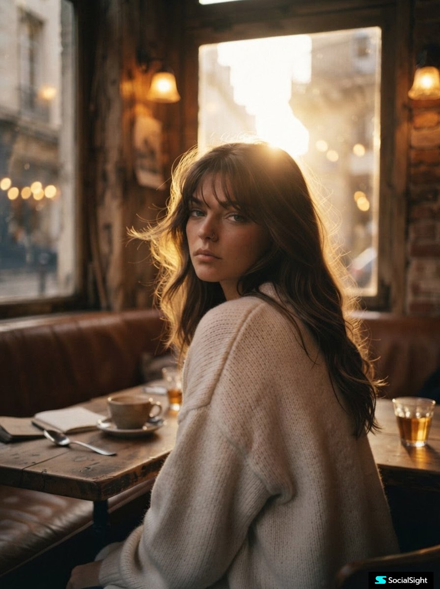 Golden Hour Cafe Cinematic Portrait - AI image template preview