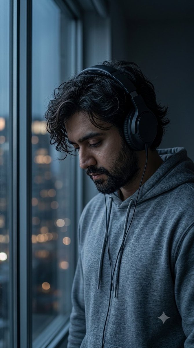 Moody Introspective Hoodie Portrait - AI image template preview
