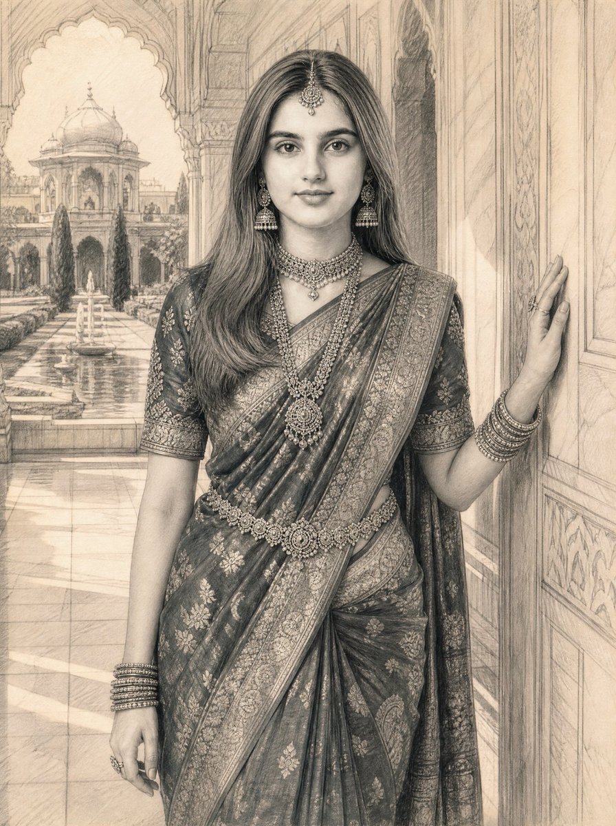 Graphite Pencil Sketch of South Asian Woman - AI image template preview