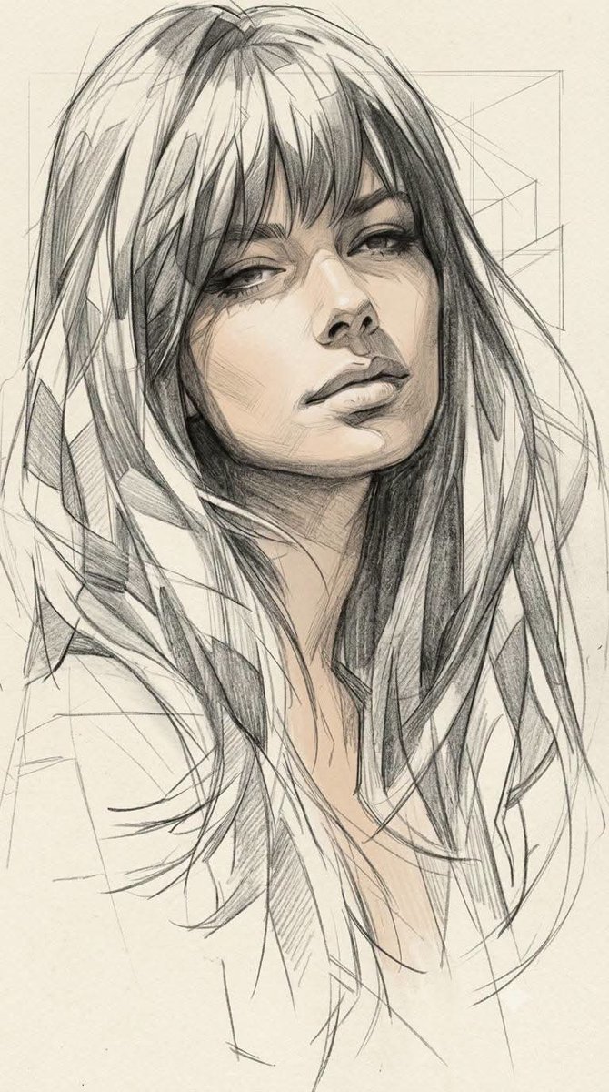 High-Contrast Monochrome Portrait Sketch - AI image template preview