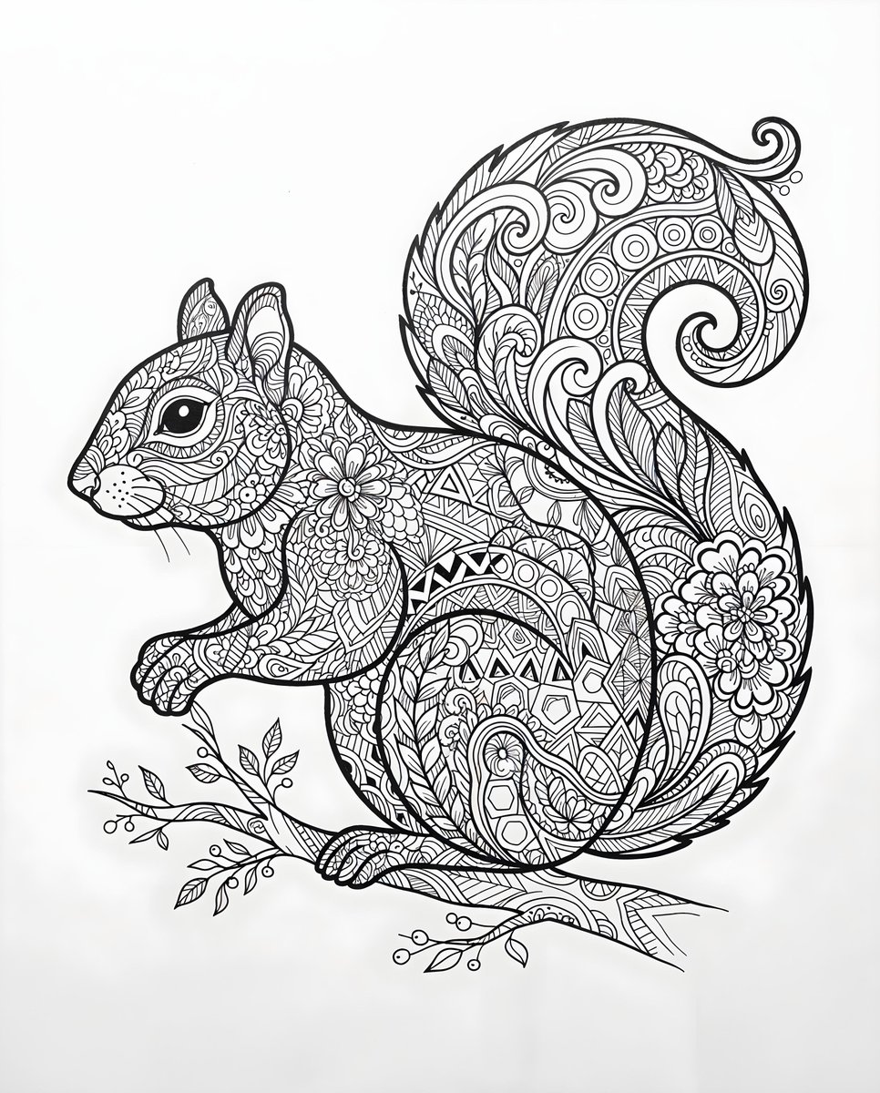 Zentangle Squirrel Line Drawing - AI image template preview
