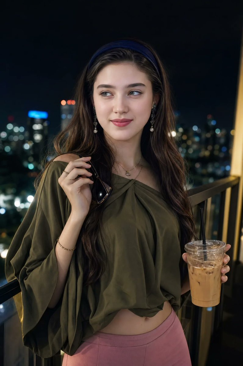 Cinematic Night Balcony Fashion Portrait - AI image template preview