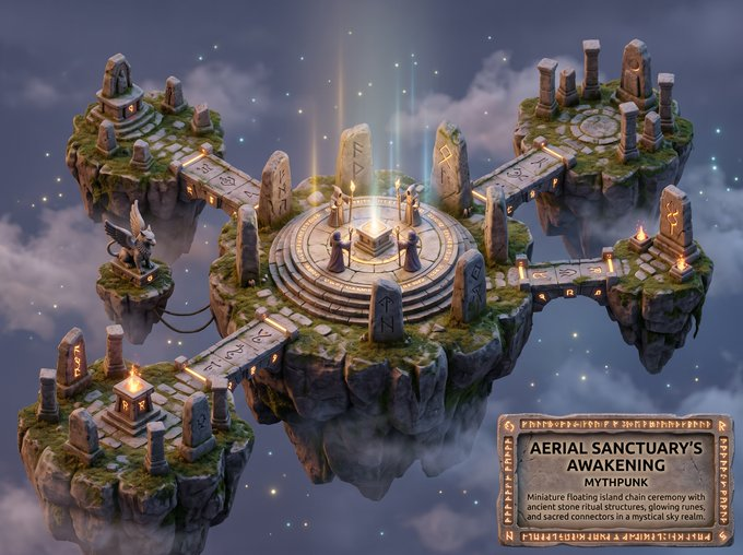 Whimsical Mythpunk Floating Island Miniature - AI image template preview