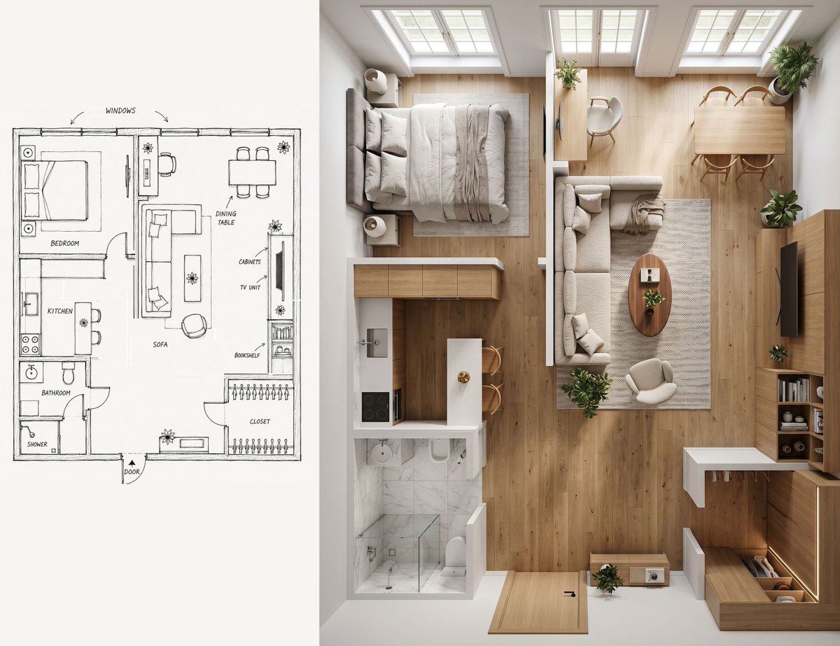 Sketch to Realistic Interior Transformation - AI image template preview