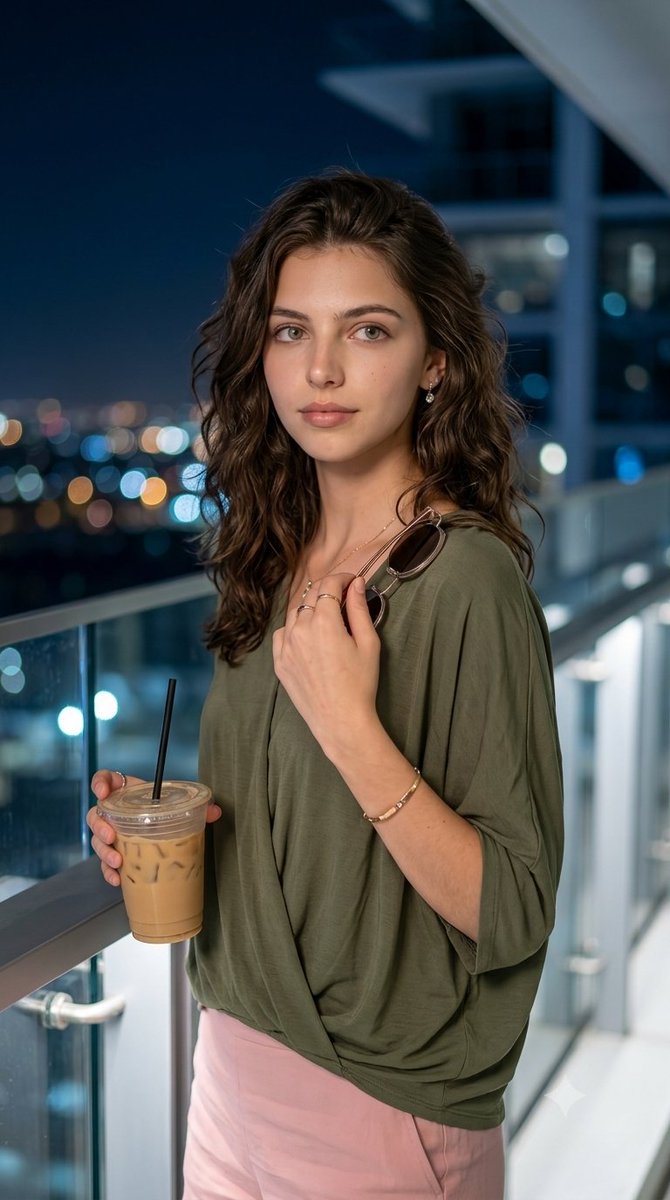 Cinematic Night Balcony Fashion Portrait - AI image template preview