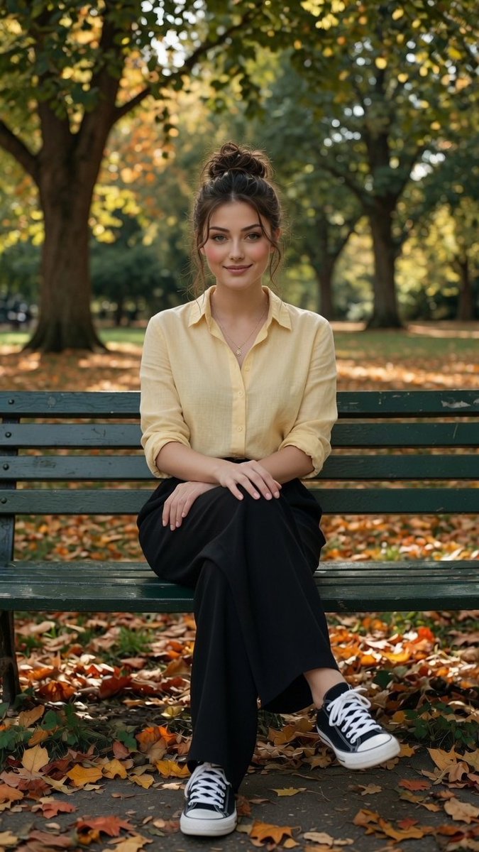 Autumn Park Bench Portrait - AI image template preview