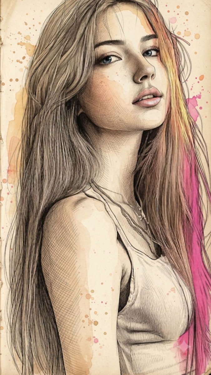 Fine Art Mixed-Media Portrait Illustration - AI image template preview