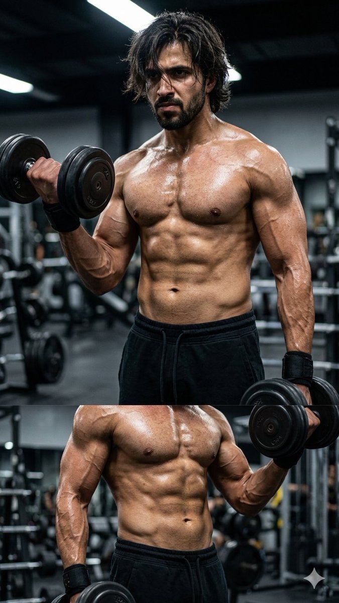 Cinematic Intense Gym Session Portrait - AI image template preview