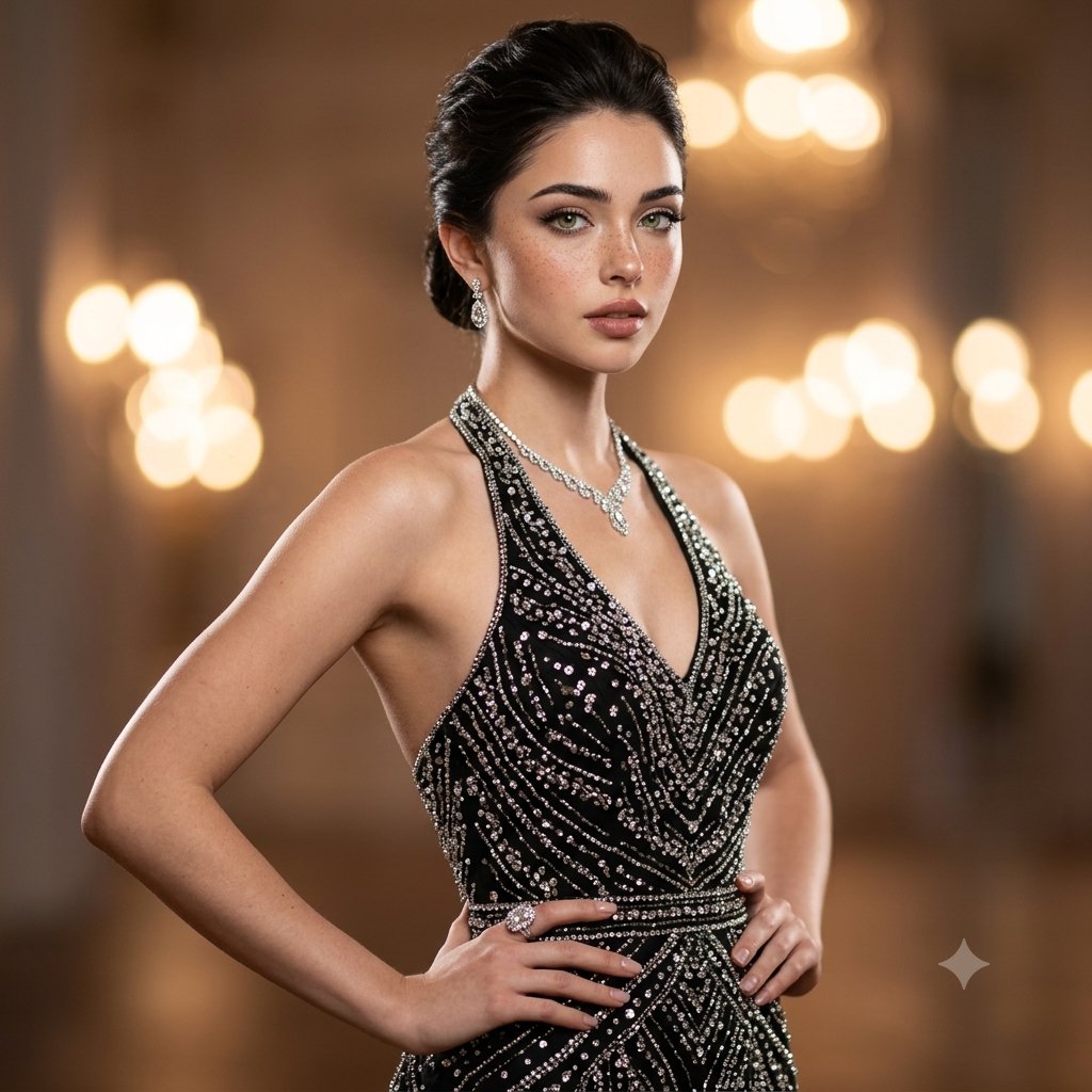 High Fashion Sparkling Black Dress - AI image template preview