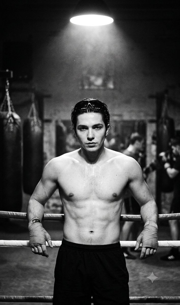 Gritty Boxing Gym Cinematic Portrait - AI image template preview