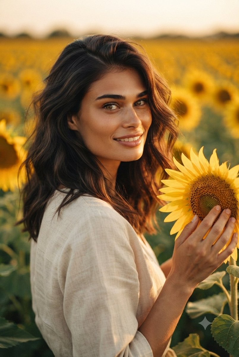 Golden Hour Sunflower Portrait - AI image template preview