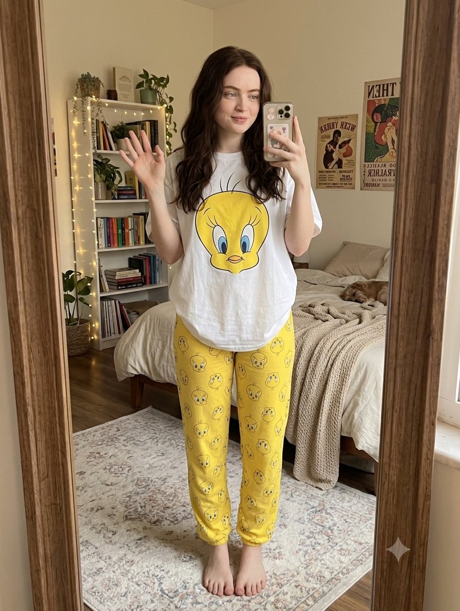 Character Loungewear Mirror Selfie - AI image template preview