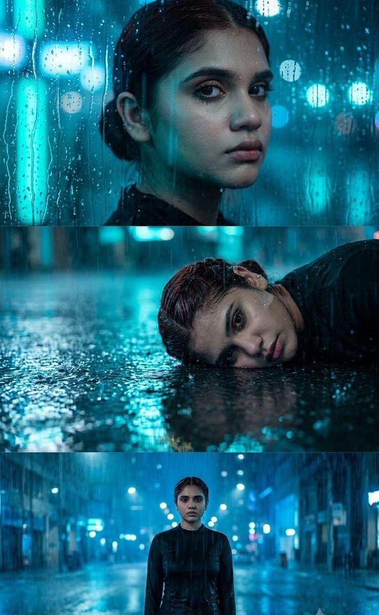 Cinematic Rainy Night Noir Triptych - AI image template preview