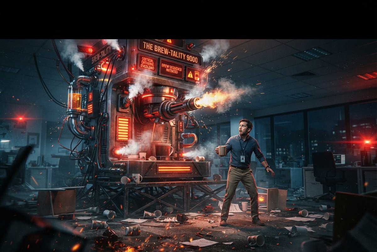 Sci-Fi Coffee Machine Boss Battle - AI image template preview