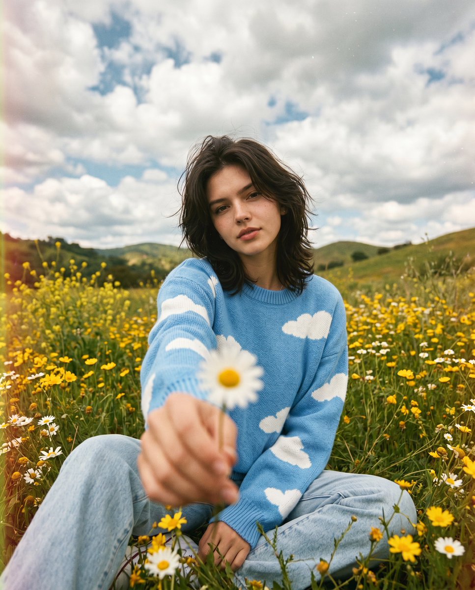Cinematic Wildflower Field Portrait - AI image template preview
