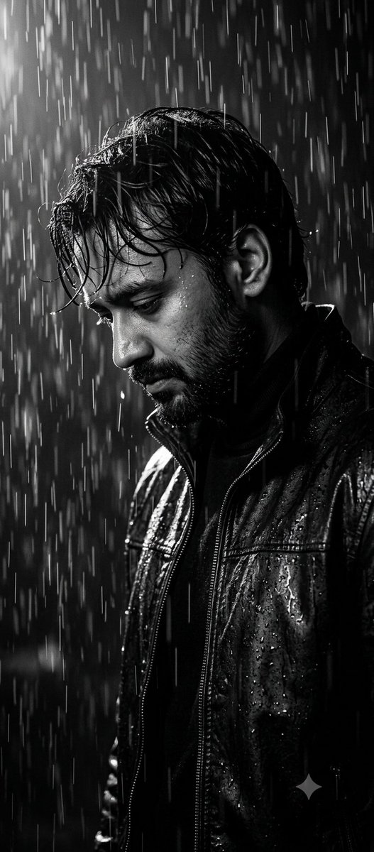 Cinematic B&W Noir Rain Portrait - AI image template preview