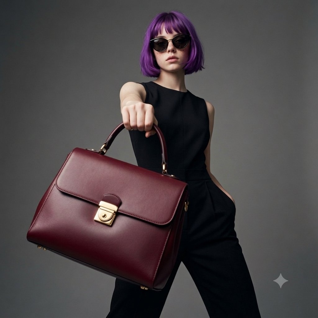 Purple Bob Fashion Editorial Portrait - AI image template preview