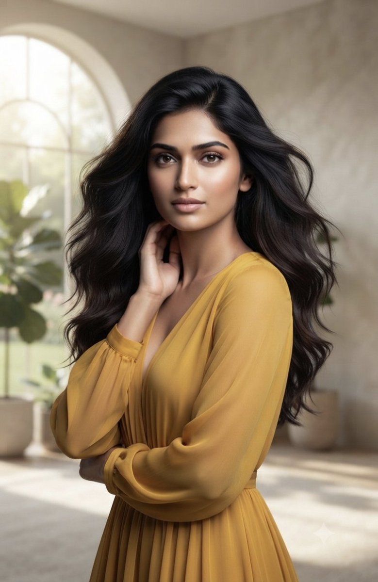 Elegant Woman in Golden Dress - AI image template preview