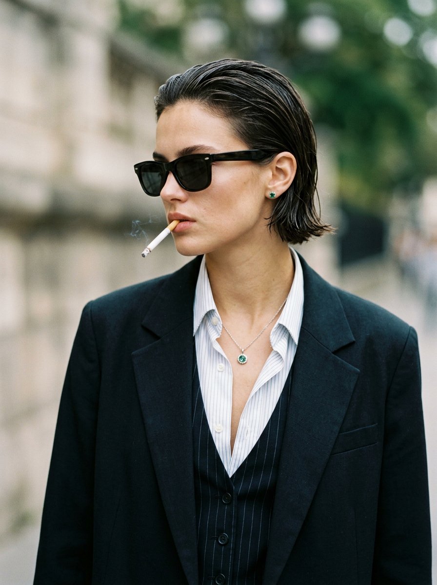 Edgy Portrait with Cigarette and Blazer - AI image template preview