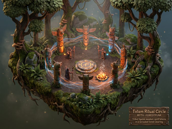 Whimsical Mythpunk Forest Ritual - AI image template preview