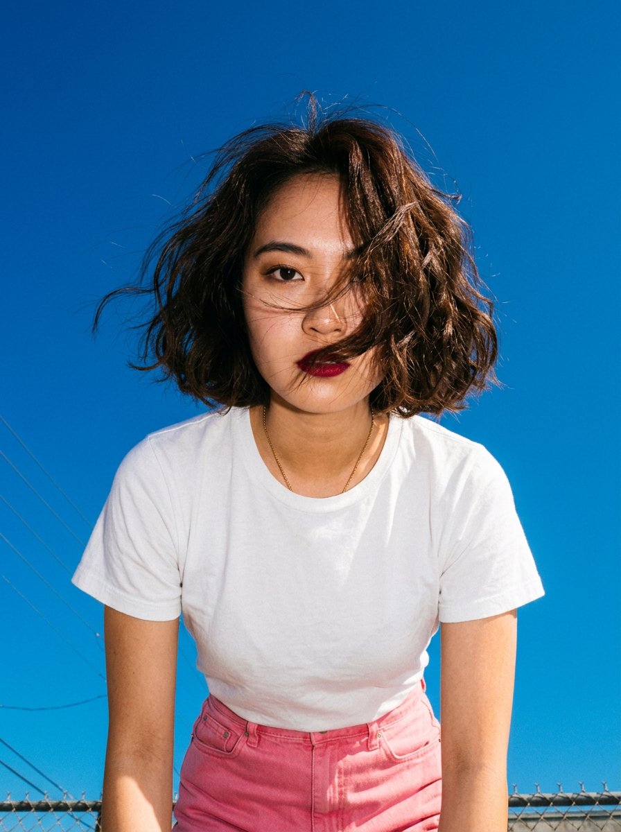 High-Angle Korean Street Style Portrait - AI image template preview