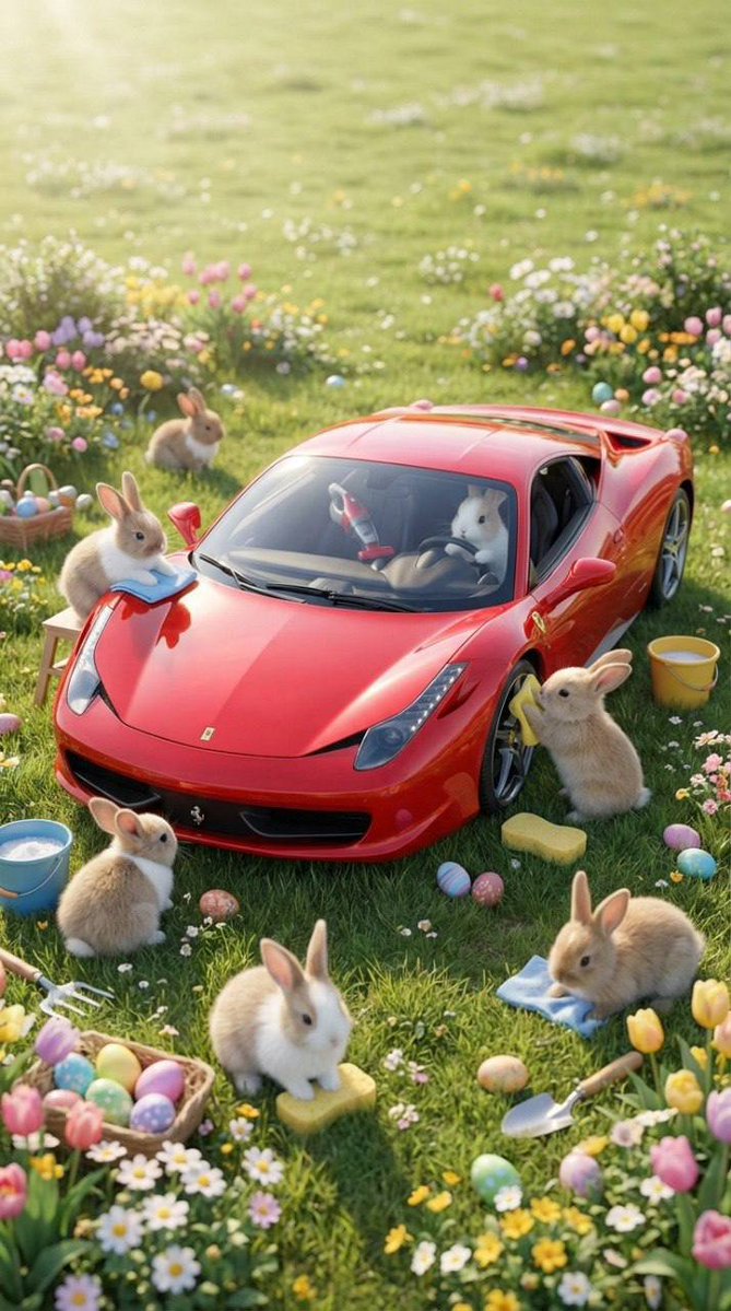 Bunnies Detailing a Car - AI image template preview