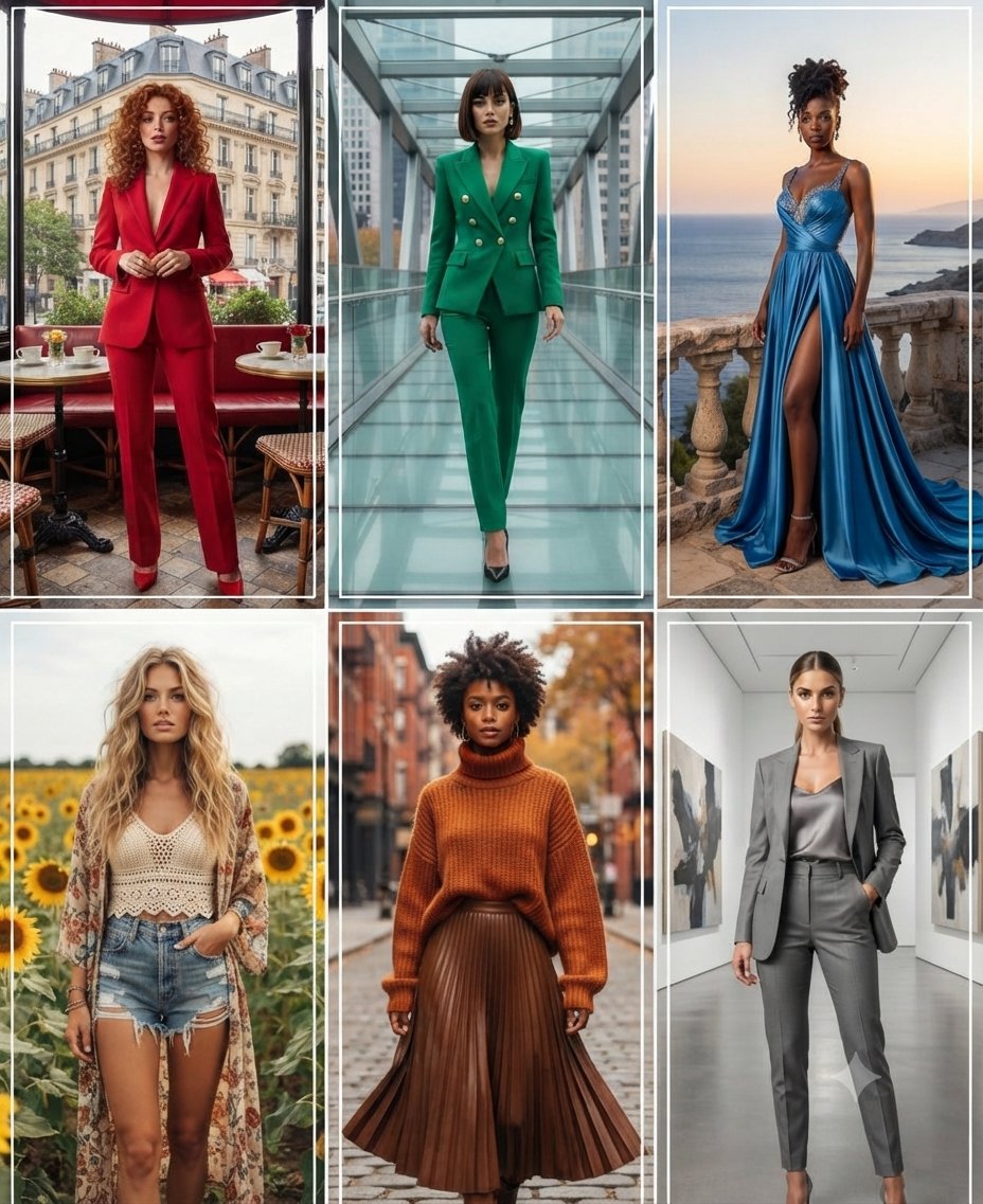 Diverse Fashion Styles Grid Collage - AI image template preview