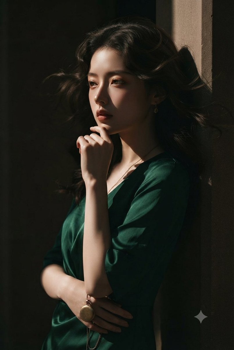 Emerald Silk Fashion Portrait - AI image template preview