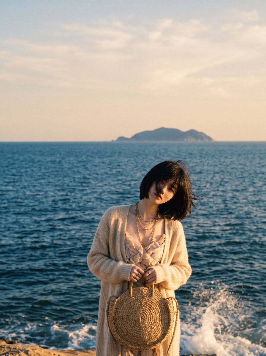 Coastal Wind-Blown Portrait - AI image template preview