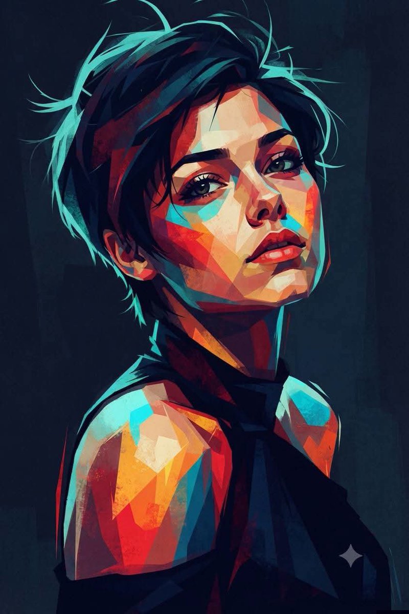 Geometric Cubist Portrait Illustration - AI image template preview
